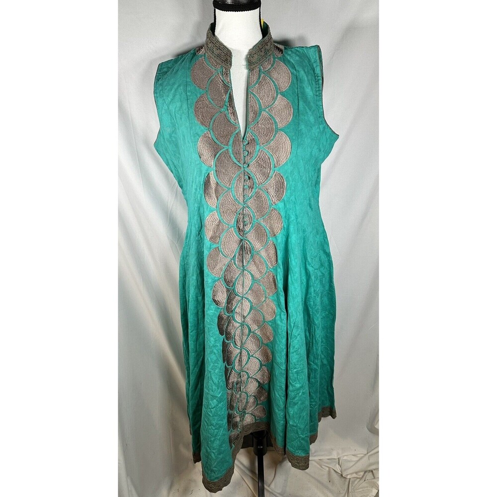 Vardhman Bollywood Style Party Wear Women’s Teal & Gray Midi Dress Sz M/L